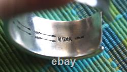 Vintage CAST STERLING SILVER + OVERLAY cuff signed TEWA tribal 46g 6.5 picto