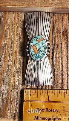 Vintage Cecelia Yazzie Sterling Silver Turquoise & Coral Pin Brooch Signed RARE