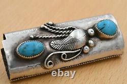 Vintage Handcrafted Navajo Old Pawn Sterling Silver Turquoise Lighter Case