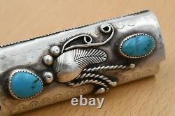 Vintage Handcrafted Navajo Old Pawn Sterling Silver Turquoise Lighter Case