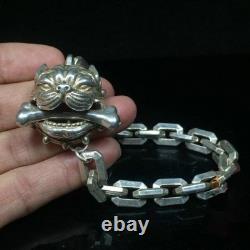 Vintage Indian Navajo Indigenous Antique Collection tiger Silver Bracelet 360656