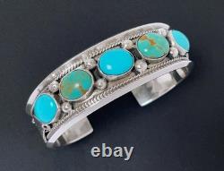 Vintage Justin Morris Navajo Sterling Silver & Turquoise Cuff Bangle Bracelet