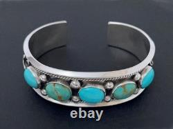 Vintage Justin Morris Navajo Sterling Silver & Turquoise Cuff Bangle Bracelet