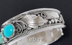 Vintage Justin Morris Navajo Sterling Silver & Turquoise Cuff Bangle Bracelet