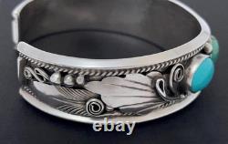 Vintage Justin Morris Navajo Sterling Silver & Turquoise Cuff Bangle Bracelet