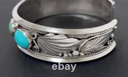 Vintage Justin Morris Navajo Sterling Silver & Turquoise Cuff Bangle Bracelet