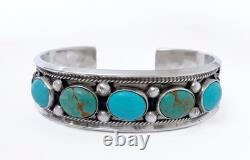 Vintage Justin Morris Navajo Sterling Silver & Turquoise Cuff Bangle Bracelet