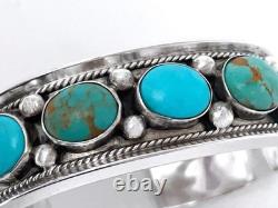 Vintage Justin Morris Navajo Sterling Silver & Turquoise Cuff Bangle Bracelet