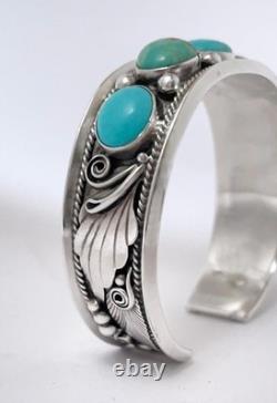 Vintage Justin Morris Navajo Sterling Silver & Turquoise Cuff Bangle Bracelet