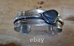 Vintage Modernist Native American sterling silver boulder opal cuff signed