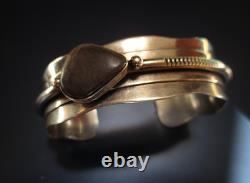 Vintage Modernist Native American sterling silver boulder opal cuff signed