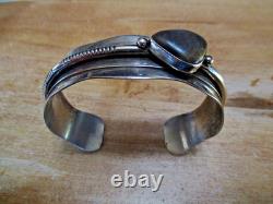 Vintage Modernist Native American sterling silver boulder opal cuff signed