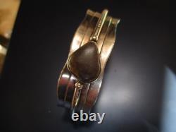 Vintage Modernist Native American sterling silver boulder opal cuff signed