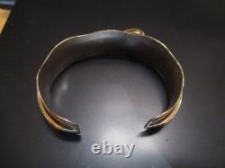 Vintage Modernist Native American sterling silver boulder opal cuff signed