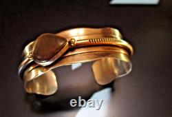 Vintage Modernist Native American sterling silver boulder opal cuff signed