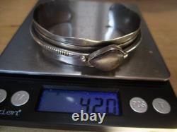 Vintage Modernist Native American sterling silver boulder opal cuff signed