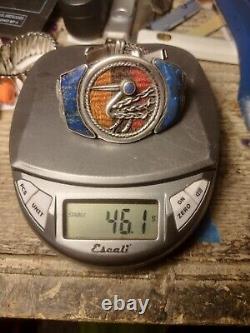 Vintage NAVAJO Handmade NATIVE AMERICAN LAPIS SILVER BRACELET 46.1g