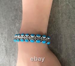 Vintage Native American 20 Turquoise Sterling Silver bracelet M Guerro G-56.7