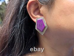 Vintage Native American Inlay Stud Earrings Charoite Stone Handmade Jewelry