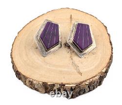 Vintage Native American Inlay Stud Earrings Charoite Stone Handmade Jewelry