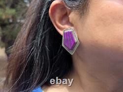 Vintage Native American Inlay Stud Earrings Charoite Stone Handmade Jewelry