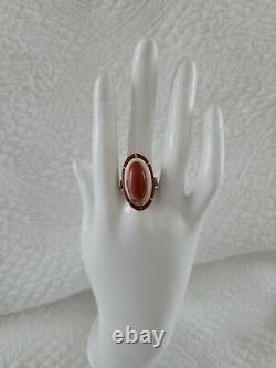 Vintage Native American Larry Castillo Red Coral & Inlaid Unique Ring Size 9.5