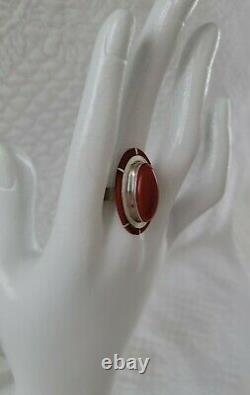 Vintage Native American Larry Castillo Red Coral & Inlaid Unique Ring Size 9.5