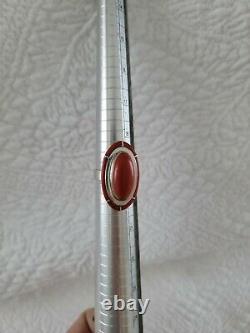 Vintage Native American Larry Castillo Red Coral & Inlaid Unique Ring Size 9.5