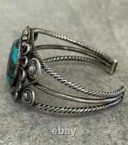 Vintage Native American NAVAJO Turquoise Hand Pulled Silver Wire Bracelet 7 39g