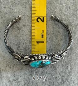 Vintage Native American NAVAJO Turquoise Hand Pulled Silver Wire Bracelet 7 39g