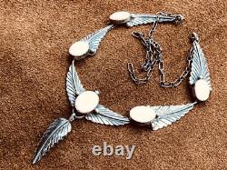 Vintage Native American Navajo 5 Panel Sterling Mop Feather Necklace Pendant 19