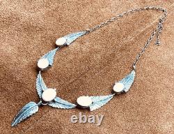 Vintage Native American Navajo 5 Panel Sterling Mop Feather Necklace Pendant 19