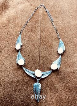Vintage Native American Navajo 5 Panel Sterling Mop Feather Necklace Pendant 19 Vintage Native American Navajo 5 Panel Sterling Mop Feather Necklace Pendant 19