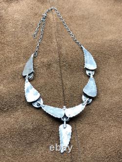 Vintage Native American Navajo 5 Panel Sterling Mop Feather Necklace Pendant 19