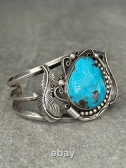 Vintage Native American Navajo BIG MORENCI Turquoise CARINATED Sterling Bracelet