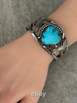 Vintage Native American Navajo BIG MORENCI Turquoise CARINATED Sterling Bracelet