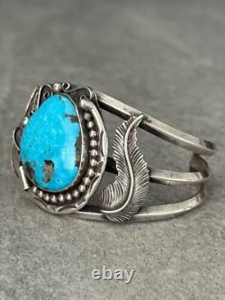 Vintage Native American Navajo BIG MORENCI Turquoise CARINATED Sterling Bracelet
