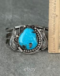 Vintage Native American Navajo BIG MORENCI Turquoise CARINATED Sterling Bracelet