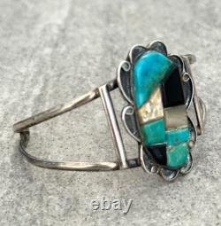 Vintage Native American Navajo CHERI S. Turquoise Onyx MOP Sterling Bracelet