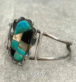 Vintage Native American Navajo CHERI S. Turquoise Onyx MOP Sterling Bracelet