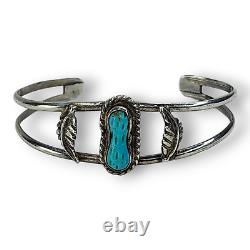 Vintage Native American Navajo Carved Turquoise Peanut Sterling Cuff Bracelet