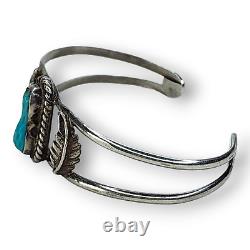 Vintage Native American Navajo Carved Turquoise Peanut Sterling Cuff Bracelet