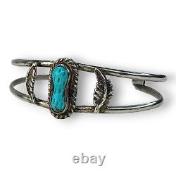 Vintage Native American Navajo Carved Turquoise Peanut Sterling Cuff Bracelet