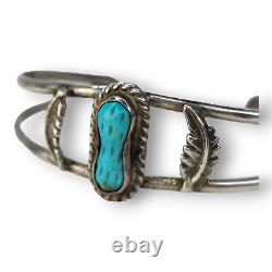 Vintage Native American Navajo Carved Turquoise Peanut Sterling Cuff Bracelet