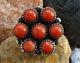 Vintage Native American Navajo Coral Cluster Ring Size 7 3/4 925 Sterling Silver