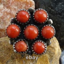 Vintage Native American Navajo Coral Cluster Ring Size 7 3/4 925 Sterling Silver