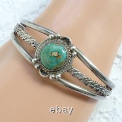 Vintage Native American Navajo Cuff Bracelet Turquoise Sterling Silver Handmade