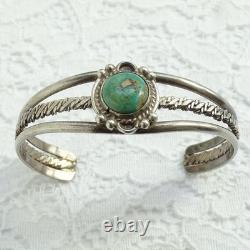 Vintage Native American Navajo Cuff Bracelet Turquoise Sterling Silver Handmade