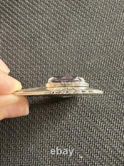 Vintage Native American Navajo Designer Signed Amethyst Necklace Pendant, 2.5