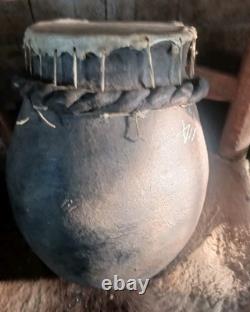 Vintage Native American Navajo Dine' Large Pottery Drum Very Nice Htf